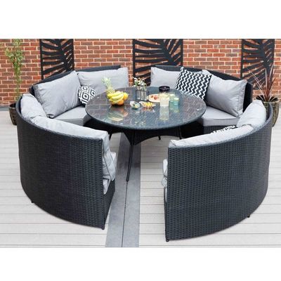 AJUNION 8 zitplaatsen Rond Rattan Tuinmeubilair Eetkamer Set met 10 cm kussensdikte