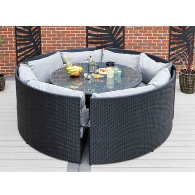 AJUNION 8 zitplaatsen Rond Rattan Tuinmeubilair Eetkamer Set met 10 cm kussensdikte