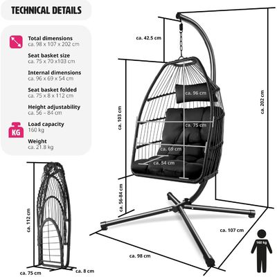 Opvouwbare hangende stoel voor het verpakken van de e-mail in de woonkamer inclusief AJUNION Patio Swing Chair