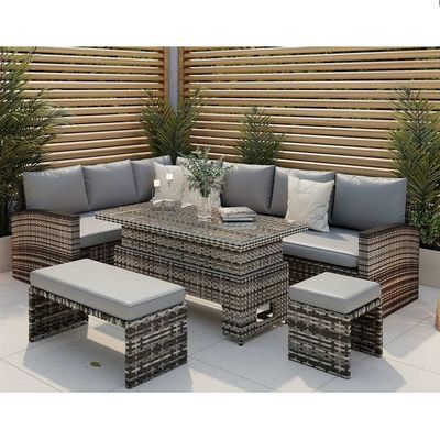 AJUNION PE Rattan Tuin Eetkamermeubilair Set met Opstaande Eettafel L96xW49xH35cm