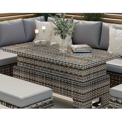 AJUNION PE Rattan Tuin Eetkamermeubilair Set met Opstaande Eettafel L96xW49xH35cm