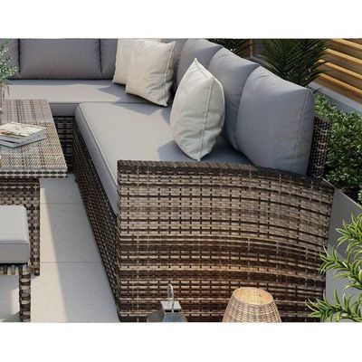 AJUNION PE Rattan Tuin Eetkamermeubilair Set met Opstaande Eettafel L96xW49xH35cm