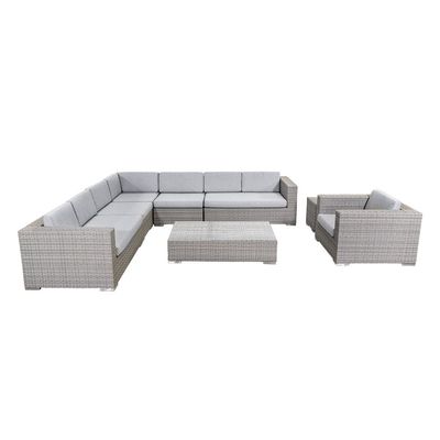 Grote grootte L-vormige tuinbank PE Wicker Outdoorbank 8 stukken Rattan Outdoor Meubels Set