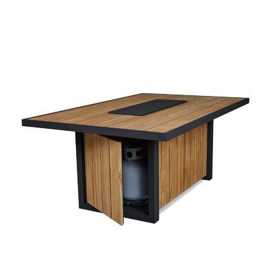 Buitenkamertafel met teakhouten aluminiumframe