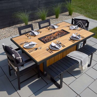 Buitenkamertafel met teakhouten aluminiumframe