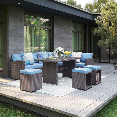 Buitenbank Terrasse Tuin Balkon zwembad Strand Geweven PE Wicker Rattan Lounge Modulaire Sofa Set