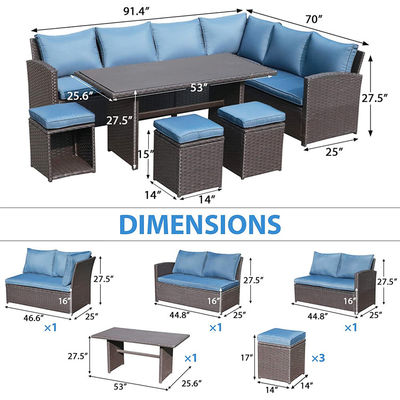 Buitenbank Terrasse Tuin Balkon zwembad Strand Geweven PE Wicker Rattan Lounge Modulaire Sofa Set