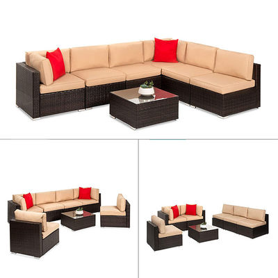 Hotel Outdoor Indoor Patio Tuin Balkon zwembad Strand Geweven PE Wicker Rattan Lounge Sectieve Modulaire Sofa Set