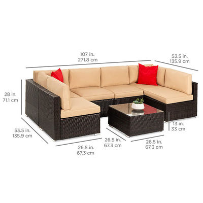 Hotel Outdoor Indoor Patio Tuin Balkon zwembad Strand Geweven PE Wicker Rattan Lounge Sectieve Modulaire Sofa Set