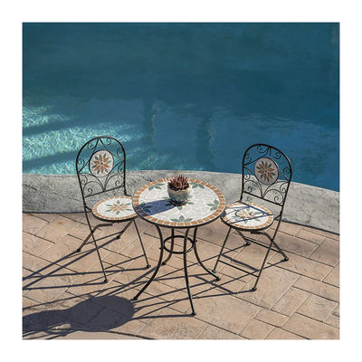 AJUNION 3 stukjes ijzeren mozaïek tegel patio Bistro set met keramische tafel en vouwstoelen