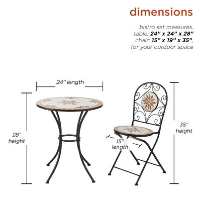 AJUNION 3 stukjes ijzeren mozaïek tegel patio Bistro set met keramische tafel en vouwstoelen