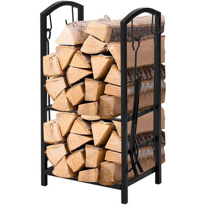2 Tiers Vuurhoutrek W46 x D30 x H75cm Kamine loghouder met open haard en 4 gereedschappen