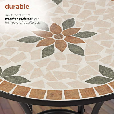 AJUNION 3 stukjes ijzeren mozaïek tegel patio Bistro set met keramische tafel en vouwstoelen
