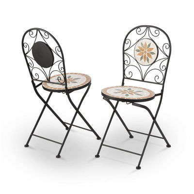 AJUNION 3 stukjes ijzeren mozaïek tegel patio Bistro set met keramische tafel en vouwstoelen
