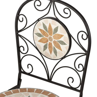 AJUNION 3 stukjes ijzeren mozaïek tegel patio Bistro set met keramische tafel en vouwstoelen