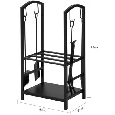 2 Tiers Vuurhoutrek W46 x D30 x H75cm Kamine loghouder met open haard en 4 gereedschappen