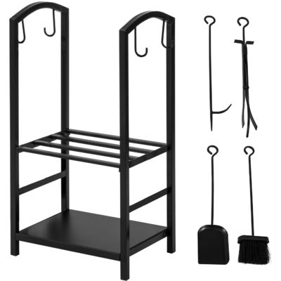 2 Tiers Vuurhoutrek W46 x D30 x H75cm Kamine loghouder met open haard en 4 gereedschappen