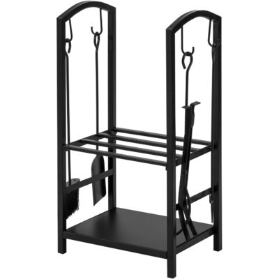 2 Tiers Vuurhoutrek W46 x D30 x H75cm Kamine loghouder met open haard en 4 gereedschappen