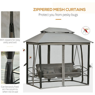 Metal AJUNION Outdoor Patio Daybed 3 in 1 Canopy Gazebo Swing Chair Tuin hangmat met mesh muggennet