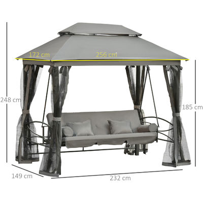 Metal AJUNION Outdoor Patio Daybed 3 in 1 Canopy Gazebo Swing Chair Tuin hangmat met mesh muggennet