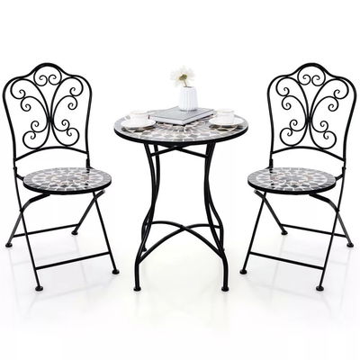 Buitenmeubilair AJUNION 2 Stoel en tafel metalen ijzeren opvouwbare stoel antieke mozaïek tegel tafel bistro set