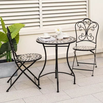 Buitenmeubilair AJUNION 2 Stoel en tafel metalen ijzeren opvouwbare stoel antieke mozaïek tegel tafel bistro set