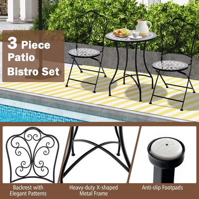 Buitenmeubilair AJUNION 2 Stoel en tafel metalen ijzeren opvouwbare stoel antieke mozaïek tegel tafel bistro set