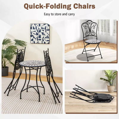 Buitenmeubilair AJUNION 2 Stoel en tafel metalen ijzeren opvouwbare stoel antieke mozaïek tegel tafel bistro set
