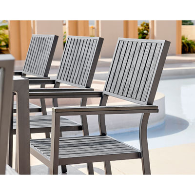 Aluminium Outdoor 8 zitplaatsen Eetkamer Set Teak Hout Gelaagd Tafelplan Eetkamer Tuin Set
