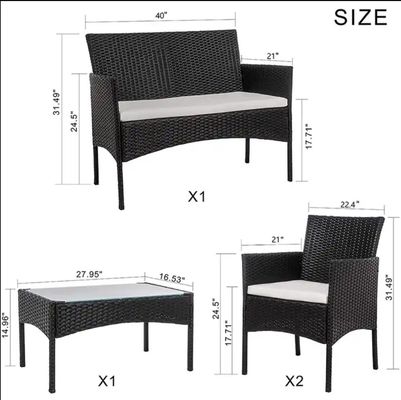 Outdoor Set Patio Tuin Hof Vier stukken Plastic Rattan Wicker Sofas Stoel Tafel