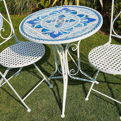 Modern ontwerp keramische tegels en poeder bekleed ijzeren bistro set voor buitentuin terras