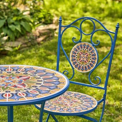 Iron Crafts Mosaïek Bistro Set 3pcs Balkon Set met opvouwbare tafel en stoel door AJUNION