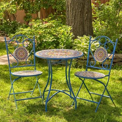 Iron Crafts Mosaïek Bistro Set 3pcs Balkon Set met opvouwbare tafel en stoel door AJUNION