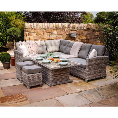 PE Rattan AJUNION Outdoor sectioneel hoekbank terras set met verstelbare eettafel