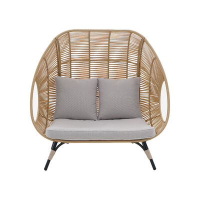 Comfortabele buitenstoel met twee zitplaatsen, staande eierstoel in PE-rattan en staalframe
