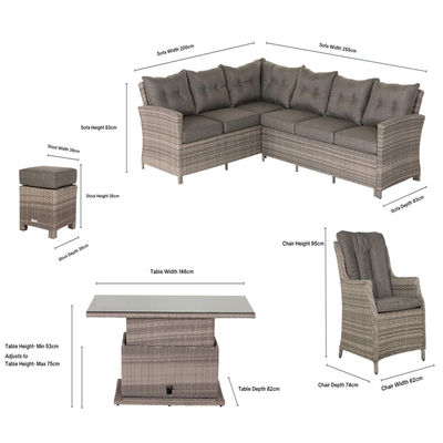 PE Rattan AJUNION Outdoor sectioneel hoekbank terras set met verstelbare eettafel