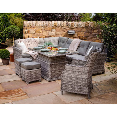 PE Rattan AJUNION Outdoor sectioneel hoekbank terras set met verstelbare eettafel