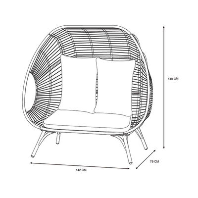 Comfortabele buitenstoel met twee zitplaatsen, staande eierstoel in PE-rattan en staalframe