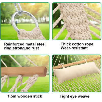 Gezellig draagbaar vouwbaar katoenen touwnet hangmat bed voor buiten binnen tuin kamperen