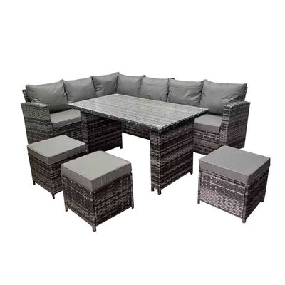 AJUNION 9 Piece Rattan Tuin Eet Set Wicker Rattan Buitenmeubelen Buitensofa Set