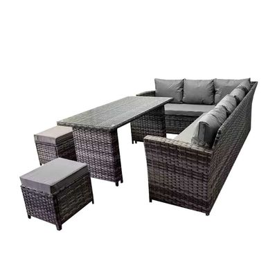 AJUNION 9 Piece Rattan Tuin Eet Set Wicker Rattan Buitenmeubelen Buitensofa Set