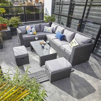 Tuin Set AJUNION 8 zitplaatsen Buitenmeubilair Rattan Hoek Lounge Sofa Set Voor Achtertuin