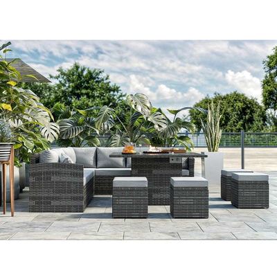 Eettafel Grootte L130xW130xH60cm 11 zitplaatsen Hoekbank Terrasmeubilair Set