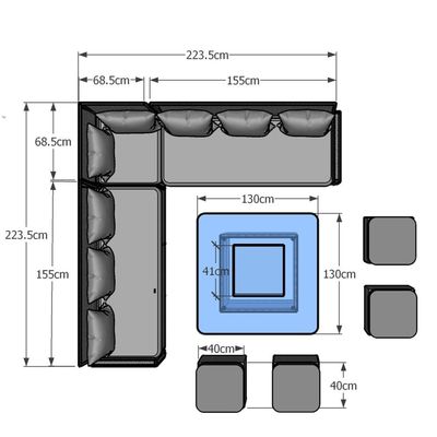 Eettafel Grootte L130xW130xH60cm 11 zitplaatsen Hoekbank Terrasmeubilair Set