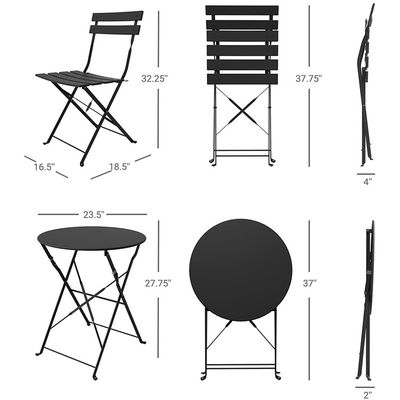 3 stukken stalen opvouwbare tafel en stoelen, perfect voor buiten, terras, balkon of tuin