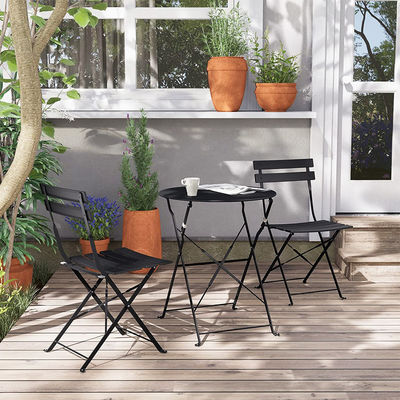 3 stukken stalen opvouwbare tafel en stoelen, perfect voor buiten, terras, balkon of tuin