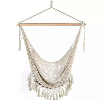Buitentuin draagbare hangende katoenen touw hangmat stoel met Tassel houten stand