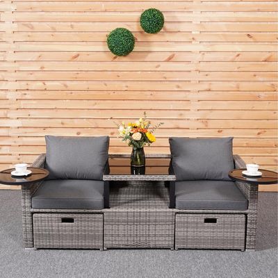 Tuin Achtertuin Lounge Sofa Set met PE Wicker Rattan in verschillende sectioneel ontwerp