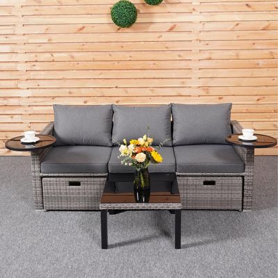 Tuin Achtertuin Lounge Sofa Set met PE Wicker Rattan in verschillende sectioneel ontwerp