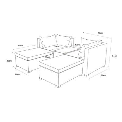 5 stukken Wicker Rattan Modulaire Buitenbank Moderne Design Stijl L70xW40xH39cm Tafelgrootte